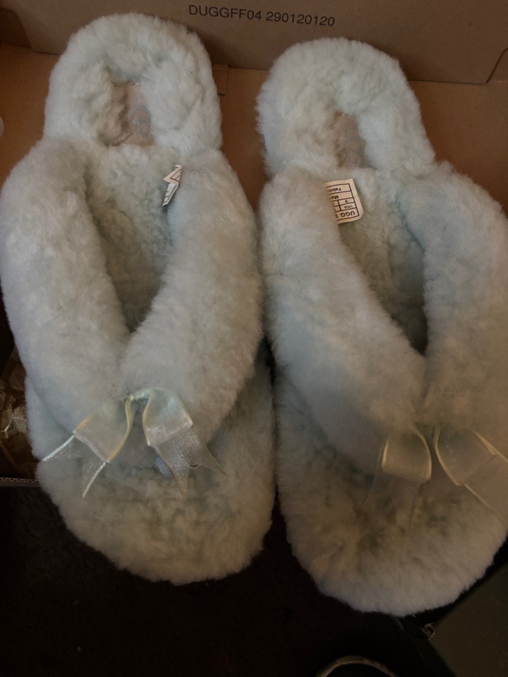 UGG Women's Plush Faux-Shearling Slippers with Bow - Pale Blue